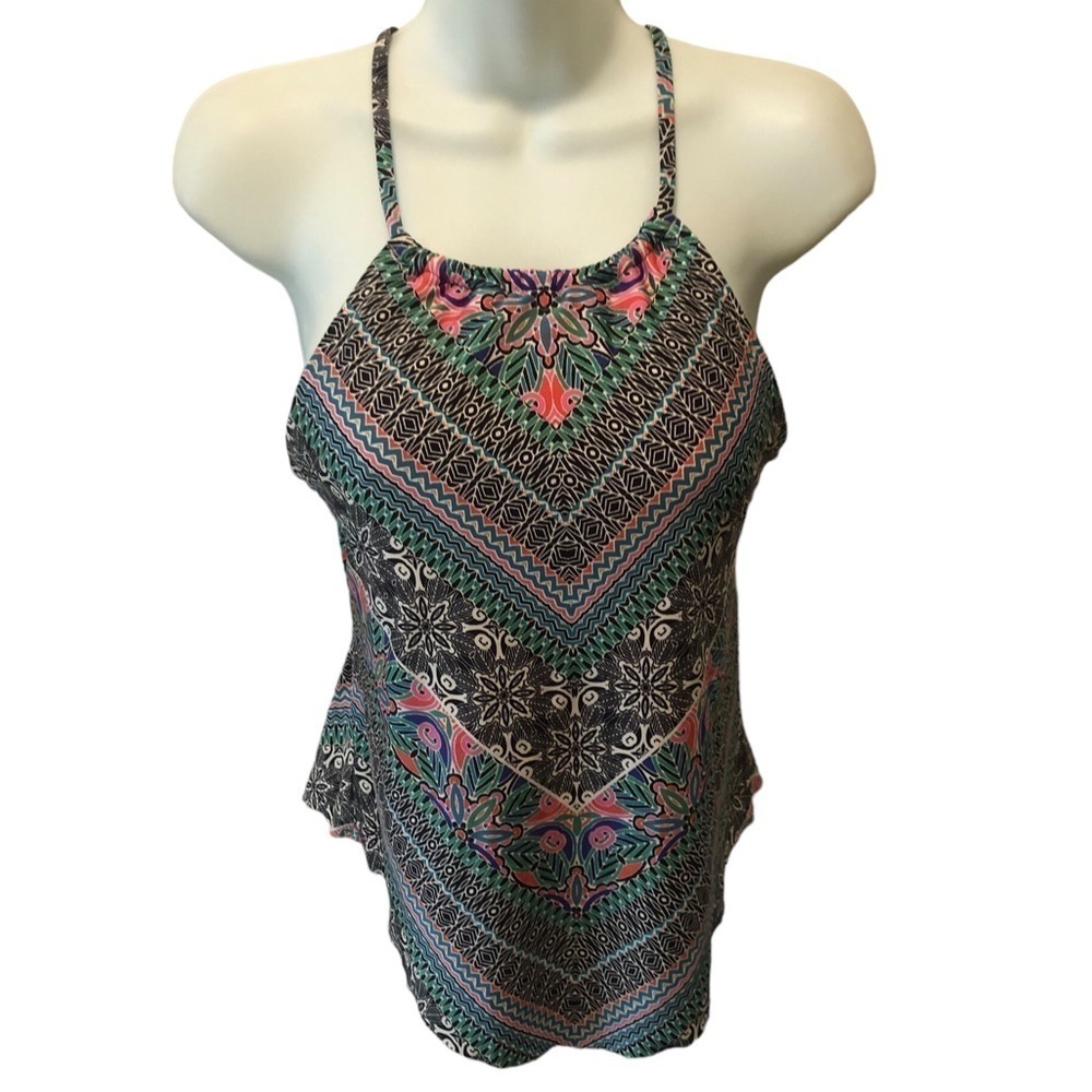LAUNDRY BY SHELLI SEGAL Women's Bohemian Chic Strappy High Neck Tankini Sz. S